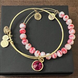 Alex and Ani Gold and Pink/Red Beaded Bracelet Set